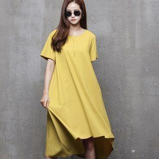 Round-neck Asymmetric-hem A-line Dress