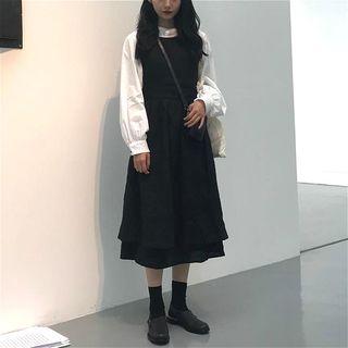 Plain Long-sleeve Loose-fit Blouse / Sleeveless Dress