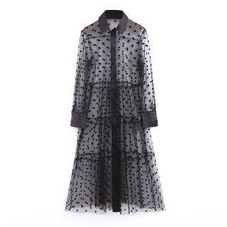 Dotted Midi Mesh Shirtdress