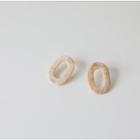 Oblong Faux-marble Earrings Beige - One Size