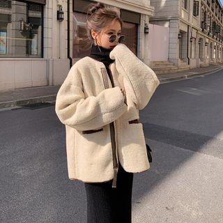 Color Block Single-breasted Fleece Jacket