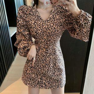 Leopard Print Long-sleeve Mini Dress
