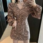 Leopard Print Long-sleeve Mini Dress