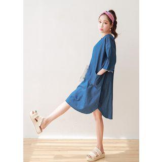 Fray-edge Denim Midi Shift Dress