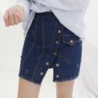 Inset Shorts Buttoned Denim Miniskirt
