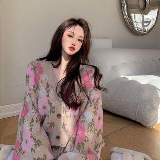 Floral Print Cardigan / Knit Shorts