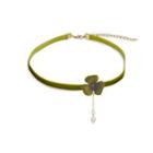 Clover Faux Pearl Pendant Choker Necklace - Green - One Size