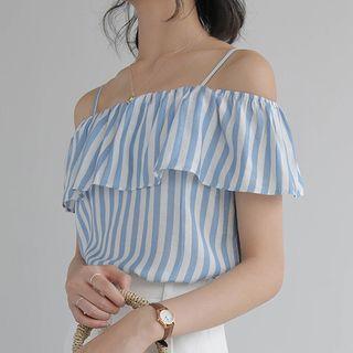 Striped Cold Shoulder Ruffle Top
