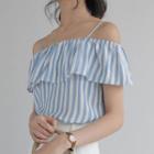 Striped Cold Shoulder Ruffle Top