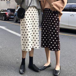 Straight Cut Polka Dot Midi Knit Skirt