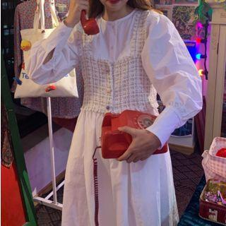 Long-sleeve Midi Shirt Dress / Sleeveless Top