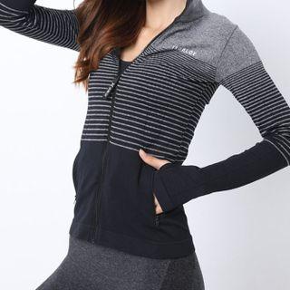 Striped Hooded Zip Sports Jacket
