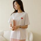 Heart-embroidered Cotton T-shirt