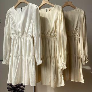 Long-sleeve Plain Smock Dress
