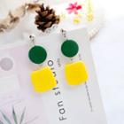 Acrylic & Wood Dangle Earring Green & Yellow - One Size