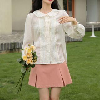 Ruffle Trim Tie-neck Blouse Almond - One Size