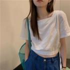 Short-sleeve Square Neck Cropped Blouse Off-white - One Size
