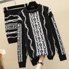 Set: Pattern Sweater + Pattern Knit Skirt As Shown In Figure - One Size