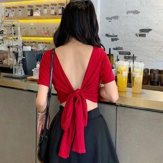 Bow-back Short-sleeve Cropped Top