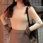 Long-sleeve Mock-neck Color-panel Knit Top
