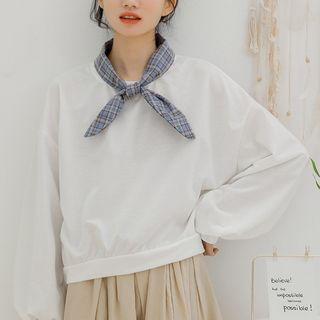 Plaid Panel Pullover White - One Size
