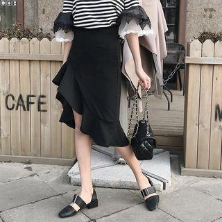 Ruffle Hem Asymmetrical Pencil Skirt