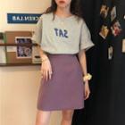 Set: Short-sleeve Lettering Print T-shirt + Mini A-line Skirt