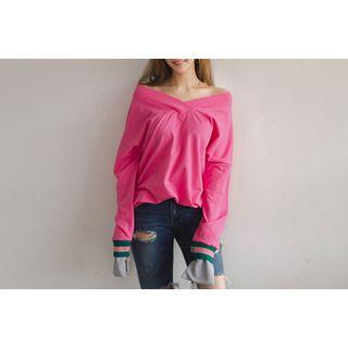 Off-shoulder Contrast-trim Pullover