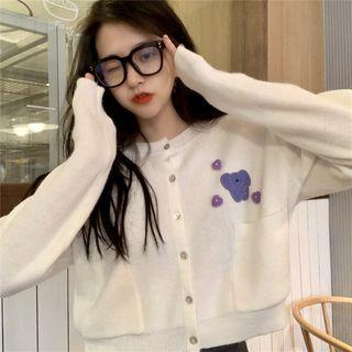 Print Knit Cardigan White - One Size