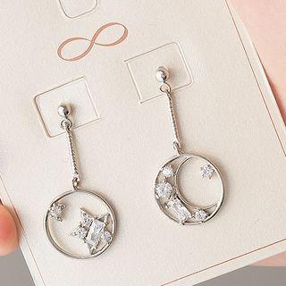 Moon & Star Rhinestone Alloy Asymmetrical Dangle Earring