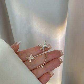 Asymmetcal Rhinestone Ear Stud 1 Pair - Silver Needle - Gold - One Size