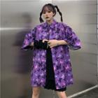 Short-sleeve Butterfly Print Shirt Purple - One Size