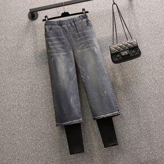Mock Two-piece Wide-leg Jeans