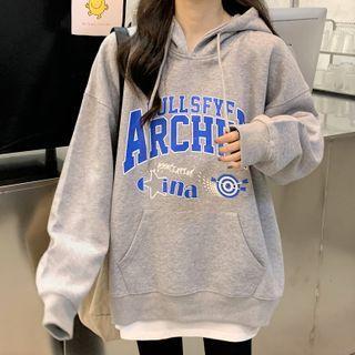 Mock Two Piece Long-sleeve Lettering Hoodie