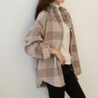 Pocket-front Checked Fleece Boxy Shirt