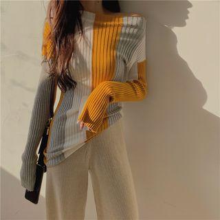 Long-sleeve Color Panel Knit Top