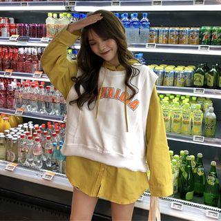 Set: Long-sleeve Hooded Long Shirt + Letter Printed Vest