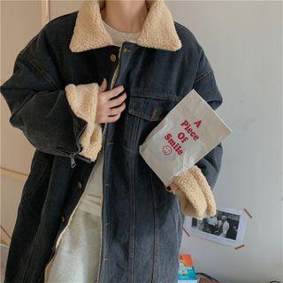 Collared Fleece-lined Maxi Denim Coat Black - One Size