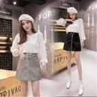 Faux Leather A-line Skirt / Knit Pullover / Set