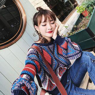 Pattern Balloon-sleeve Sweater