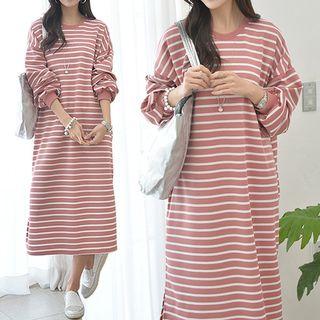 Slit-hem Stripe Pullover Dress