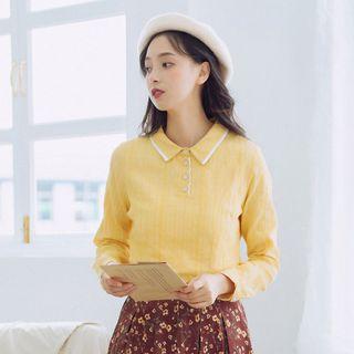 Long-sleeve Striped Half Placket Shirt