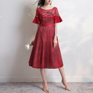 Embroidered Bell Short-sleeve A-line Cocktail Dress