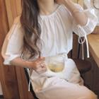 Off-shoulder Elbow-sleeve Tie Cuff Blouse