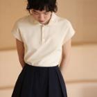 Polo-neck Plain Top Off-white - One Size