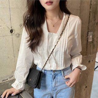 Ruffled-sleeve Plain Top