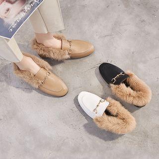 Faux Fur Trim Faux Leather Loafers