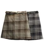 Set: Plaid Mini A-line Skirt + Belt