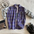 Long-sleeve Paneled Plaid Shirt Plaid - Purple - One Size