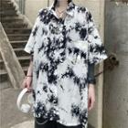 Couple Matching Elbow-sleeve Tie Dye Shirt White - One Size